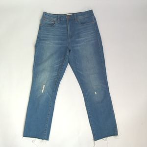 Madewell Jeans Womens 27 The High Rise Slim Crop Boy Jean Distressed Raw Hem